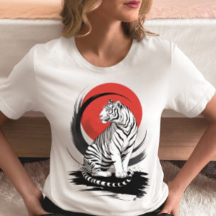 White Tiger With Red Sun Artistic  Tri-Blend Shirt