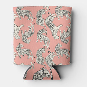 White Tigers: Pink Exotic Pattern Can Cooler