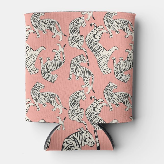 White Tigers: Pink Exotic Pattern Can Cooler (Front)