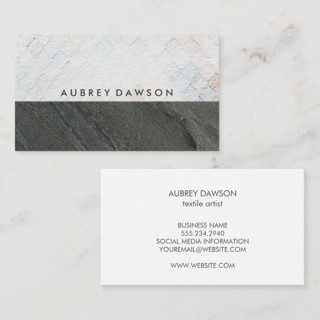 White Tile Grunge Pattern | Dark Slate Colour Bloc Business Card (Front/Back)
