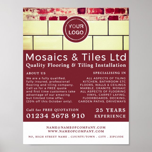 White Tiles, Floorer, Tile Installer Advertising Poster (Front)