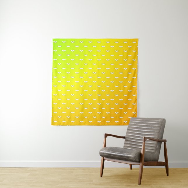 White Tiny Bats Yellow Tapestry (In Situ)