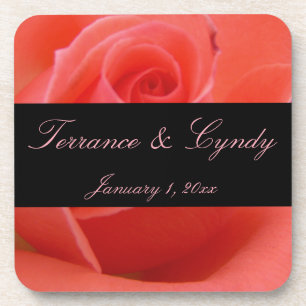 White Tipped Pink Rose Personal Wedding Coaster