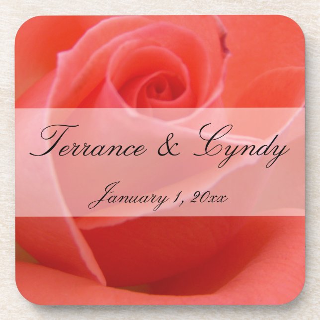 White Tipped Pink Rose Personal Wedding Coaster (Front)