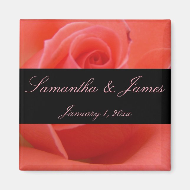 White Tipped Pink Rose Personal Wedding Magnet (Front)