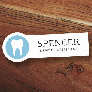 White tooth any color modern dentist dental name tag