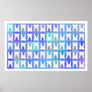 White Tooth Blue Square Pattern Dentist Poster