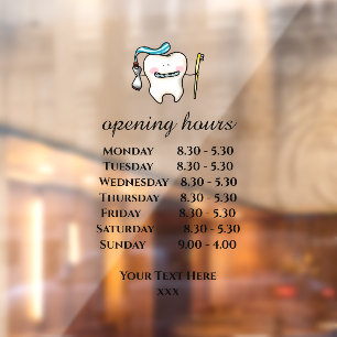 white tooth dentist opening hours window cling