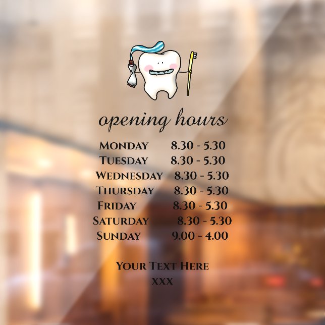 white tooth dentist opening hours window cling (Sheet 2)