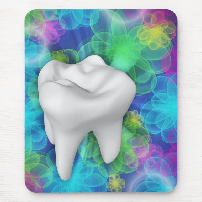 White Tooth Flower Design Dentist Mousepad (Front)