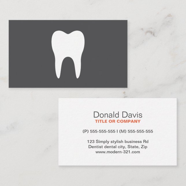 White tooth simple minimalistic dentist dental business card (Front/Back)