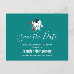 White Tooth wearing Graduation Cap Save the Date Invitation Postcard