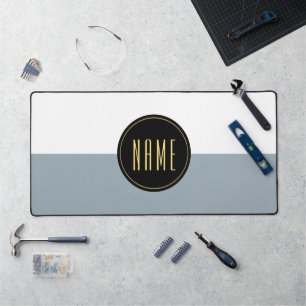 White Top Slate Colour Block Bold Black Text Circl Desk Mat