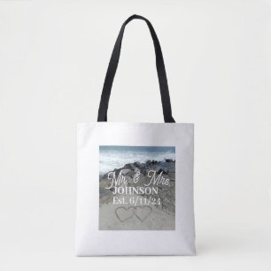 White Tote Bag - Two Hearts In The Sand