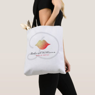 White Tote Bag with her name & woman lips