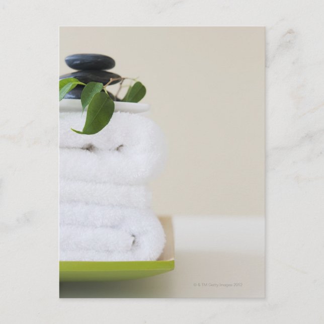 White towels and spa stones postcard (Front)