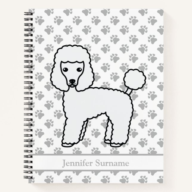 White Toy Poodle Cute Cartoon Dog & Custom Text Notebook (Front)