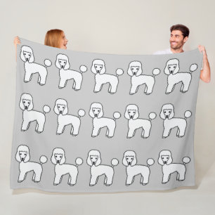 White Toy Poodle Dogs Pattern On Grey Colour Fleece Blanket