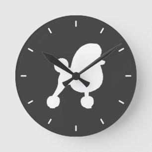 White Toy Poodle Silhouette Round Clock