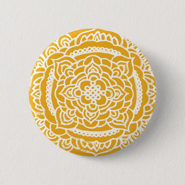 White Tracery Ornament Yellow Button (Front)