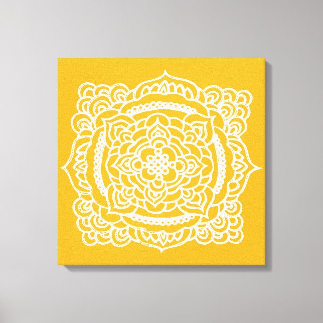 White Tracery Ornament Yellow Canvas Print (Front)
