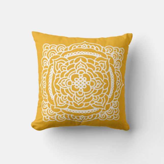 White Tracery Ornament Yellow Throw Pillow (Front)