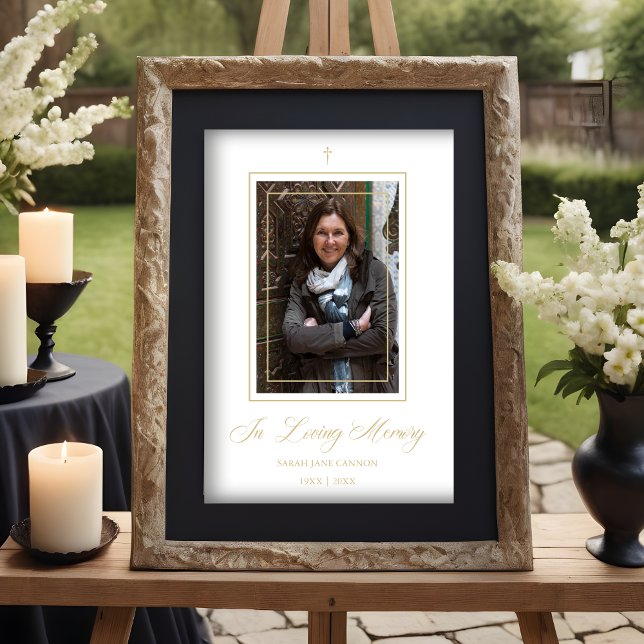 White Traditional & Elegant Golden Photo Funeral Poster (White Traditional & Elegant Golden Photo Funeral Poster)