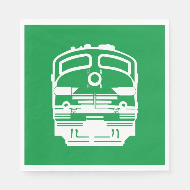 White Train Engine Profile on Green Background Napkin (Front)