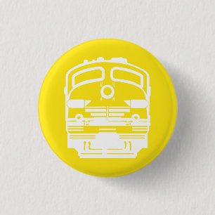 White Train Engine Profile on Yellow Background 3 Cm Round Badge