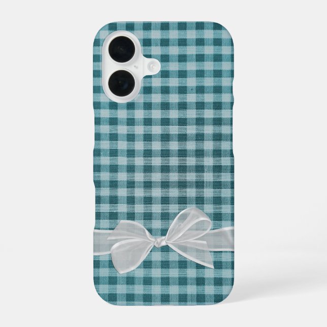 White Transparent Bow On Gingham iPhone 16 Case (Back)