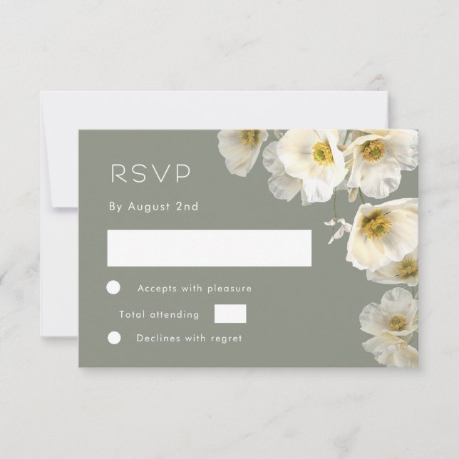 White Transparent Flowers RSVP Card (Front)