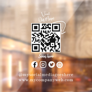 White Transparent QR Social Biz door sign