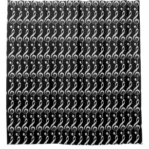 white treble clefs on black (custom-colour) shower curtain