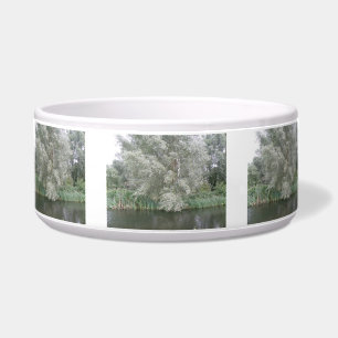 White Tree and River Landscape Dog Bowl