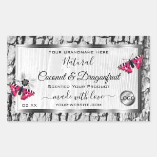 White Tree Bark Pink Butterfly Product Labels Logo