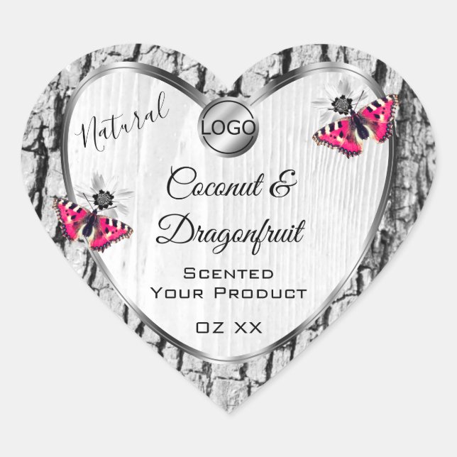 White Tree Bark Pink Butterfly Product Labels Logo (Front)