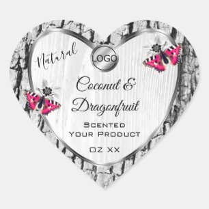 White Tree Bark Pink Butterfly Product Labels Logo