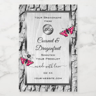 White Tree Bark Pink Butterfly Product Labels Logo
