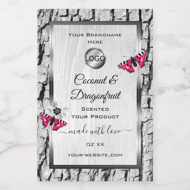 White Tree Bark Pink Butterfly Product Labels Logo (Single Label)