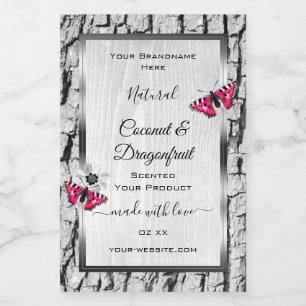 White Tree Bark with Pink Butterfly Product Labels