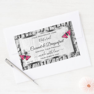 White Tree Bark with Pink Butterfly Product Labels