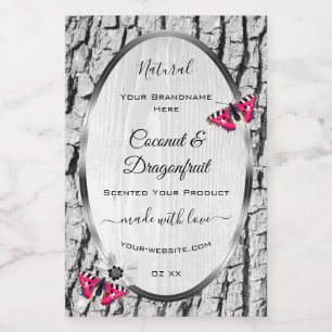 White Tree Bark with Pink Butterfly Product Labels