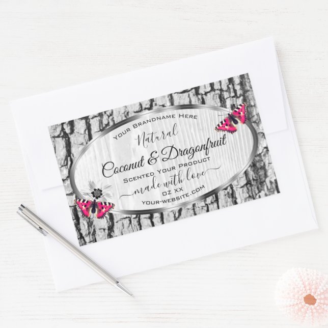 White Tree Bark with Pink Butterfly Product Labels (Envelope)