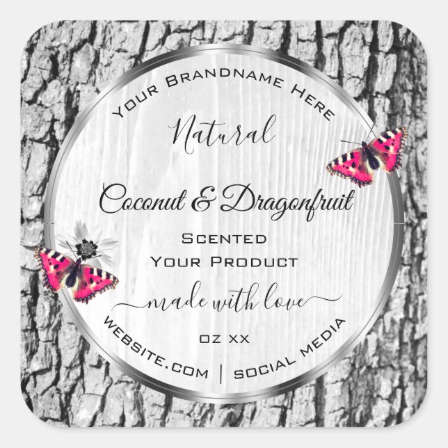 White Tree Bark with Pink Butterfly Product Labels (Front)