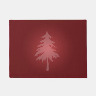 White Tree Holiday Red Background Christmas Doormat