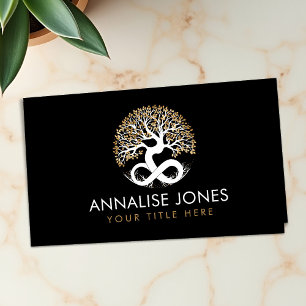 White Tree of Life - Infinity - Golden Leaves  Business Card
