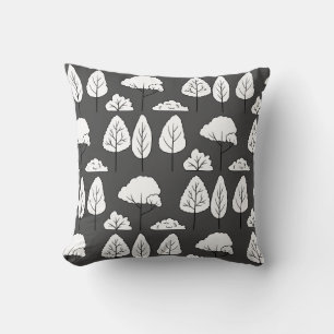 White Tree Silhouettes Pattern on Grey  Cushion