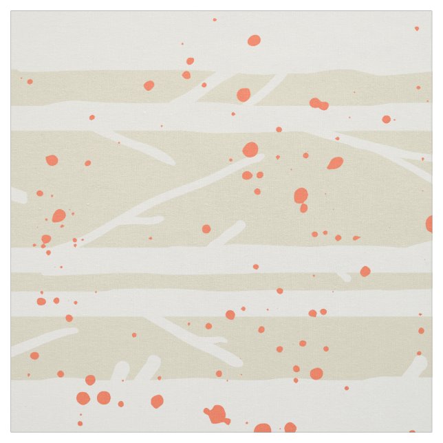 White Trees And Orange Polka Dots Fabric (Swatch)