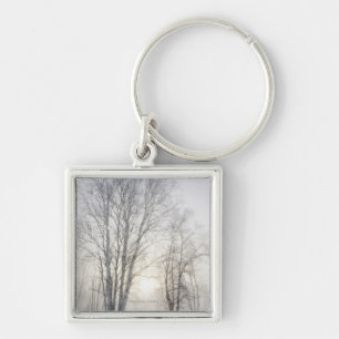 White Trees on a Snowy Day Key Ring