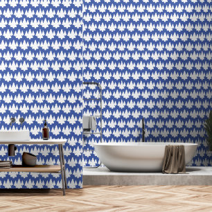 White Trees On Blue Accent Wallpaper